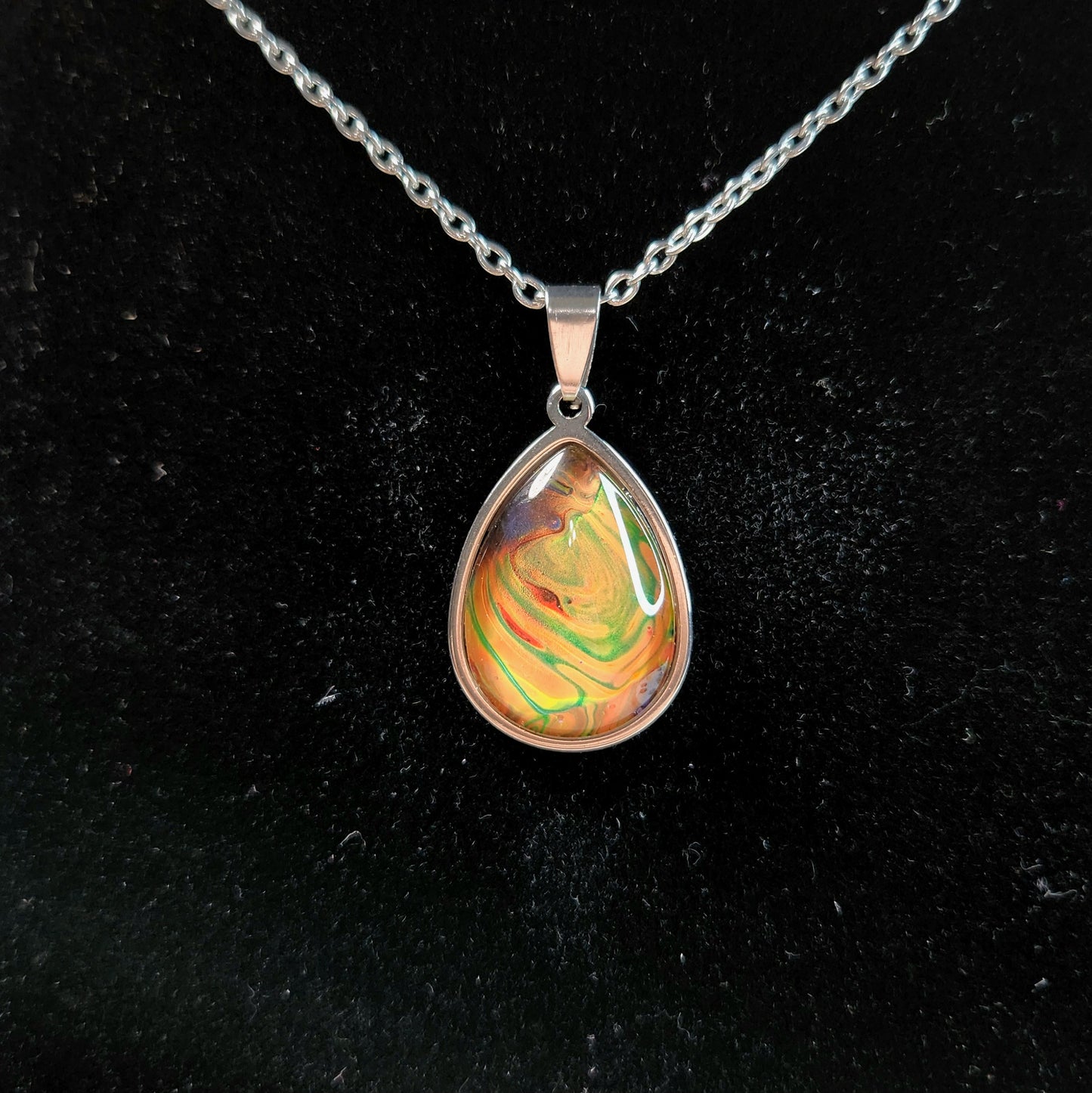 Flow Pendant - Peach Galaxy - Hand Painted Glass Bezel Necklace - Custom Art Jewelry