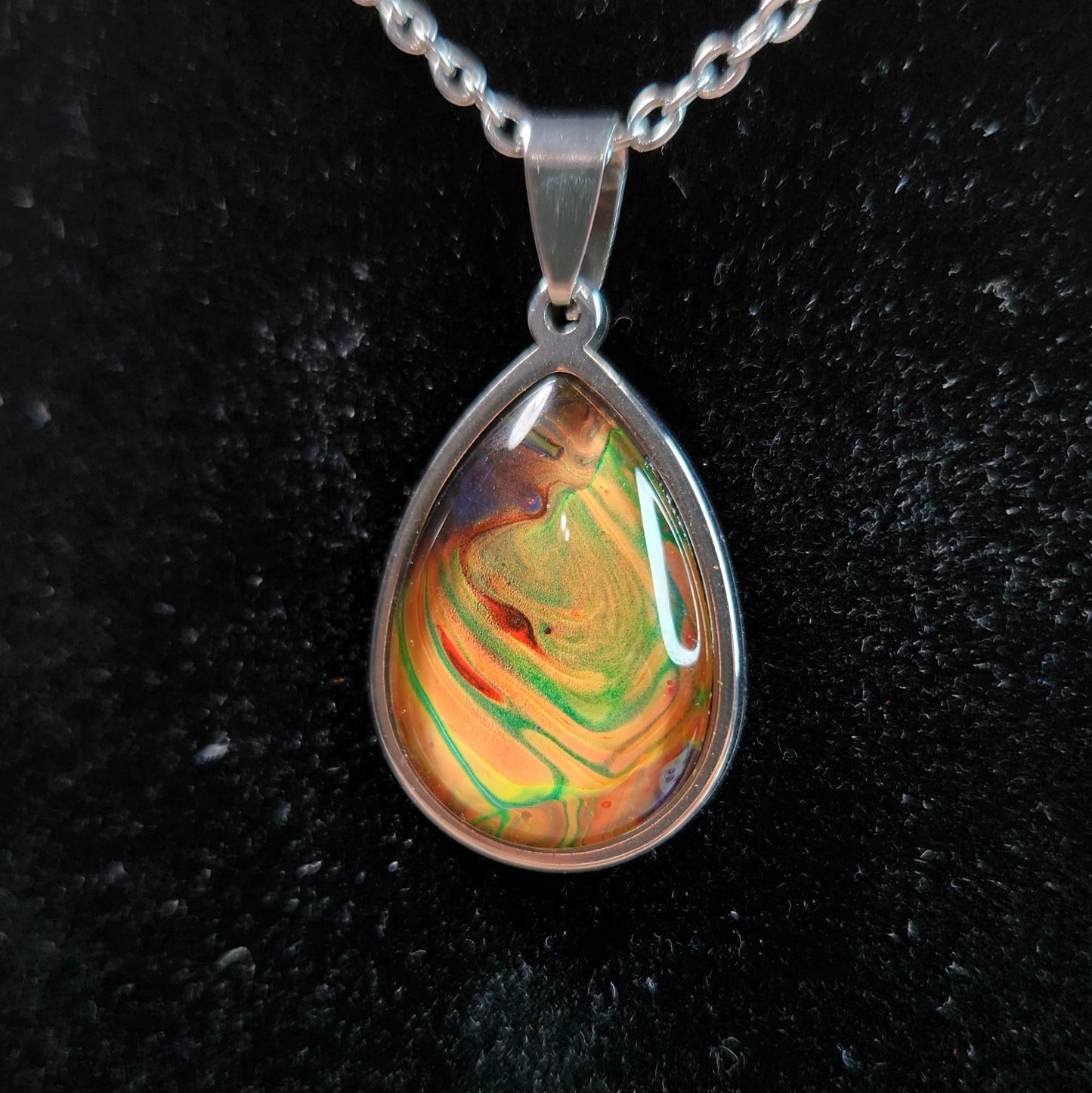 Flow Pendant - Peach Galaxy - Hand Painted Glass Bezel Necklace - Custom Art Jewelry