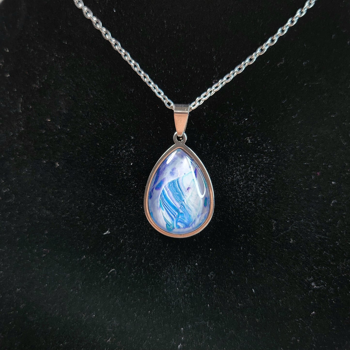 Flow Pendant - Sea Shell - Hand Painted Glass Bezel Necklace - Custom Art Jewelry