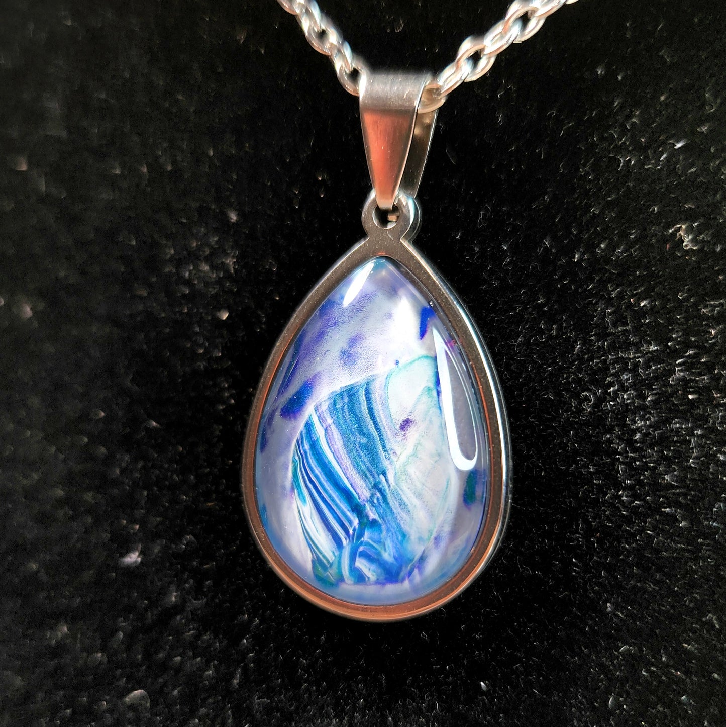 Flow Pendant - Sea Shell - Hand Painted Glass Bezel Necklace - Custom Art Jewelry