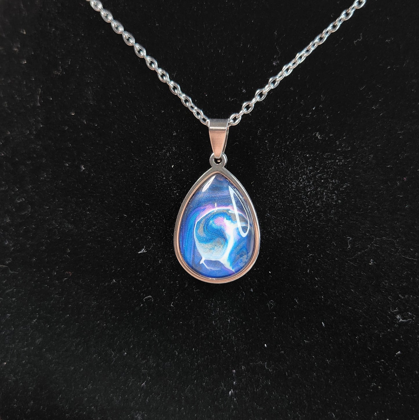 Flow Pendant - Tempest - Hand Painted Glass Bezel Necklace - Custom Art Jewelry