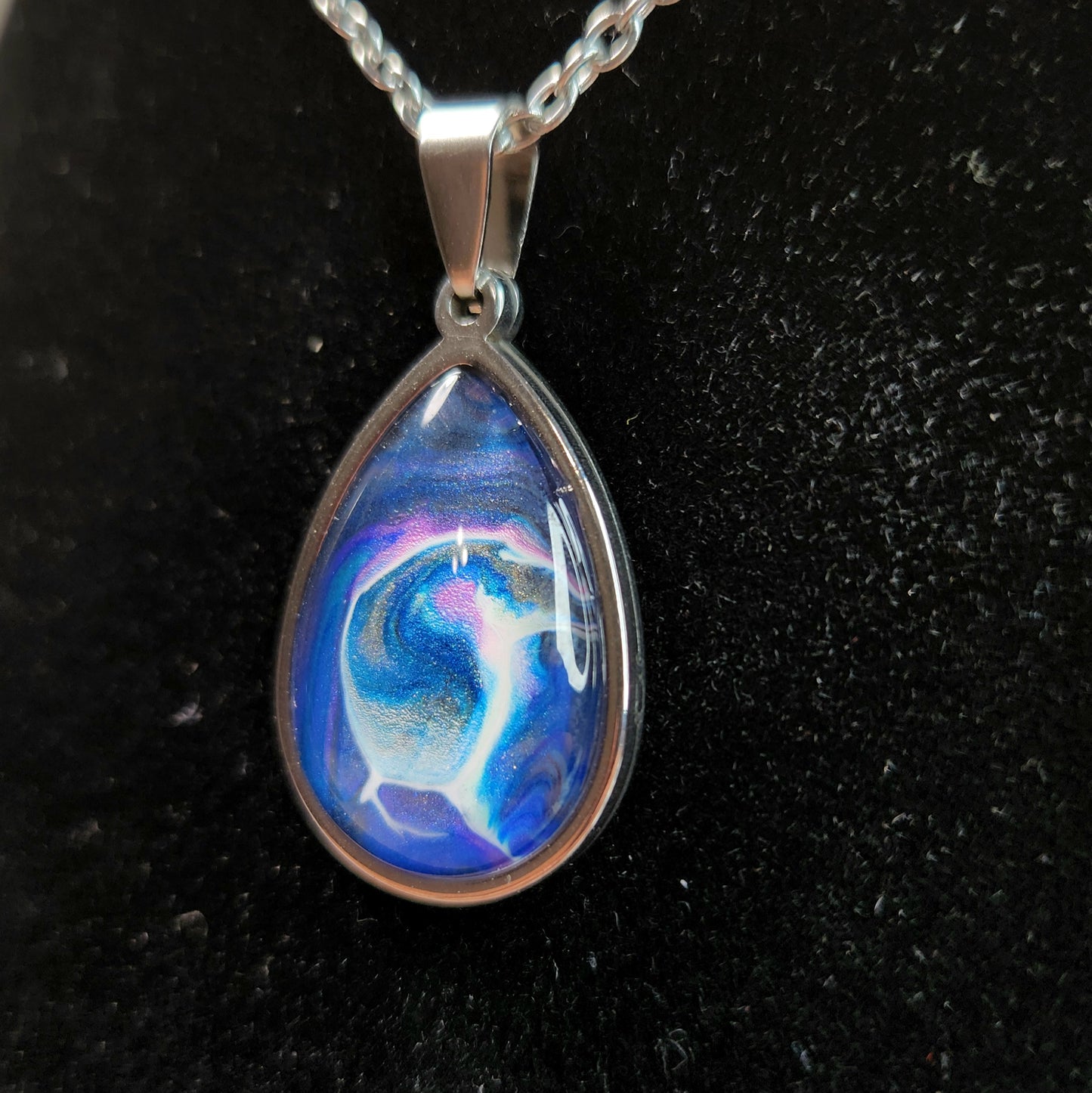 Flow Pendant - Tempest - Hand Painted Glass Bezel Necklace - Custom Art Jewelry