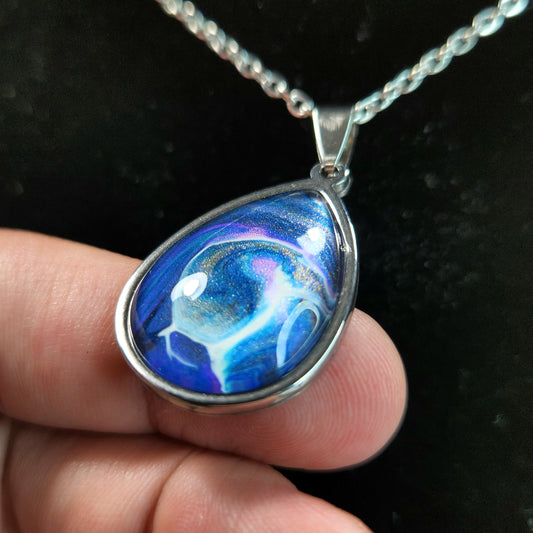 Flow Pendant - Tempest - Hand Painted Glass Bezel Necklace - Custom Art Jewelry