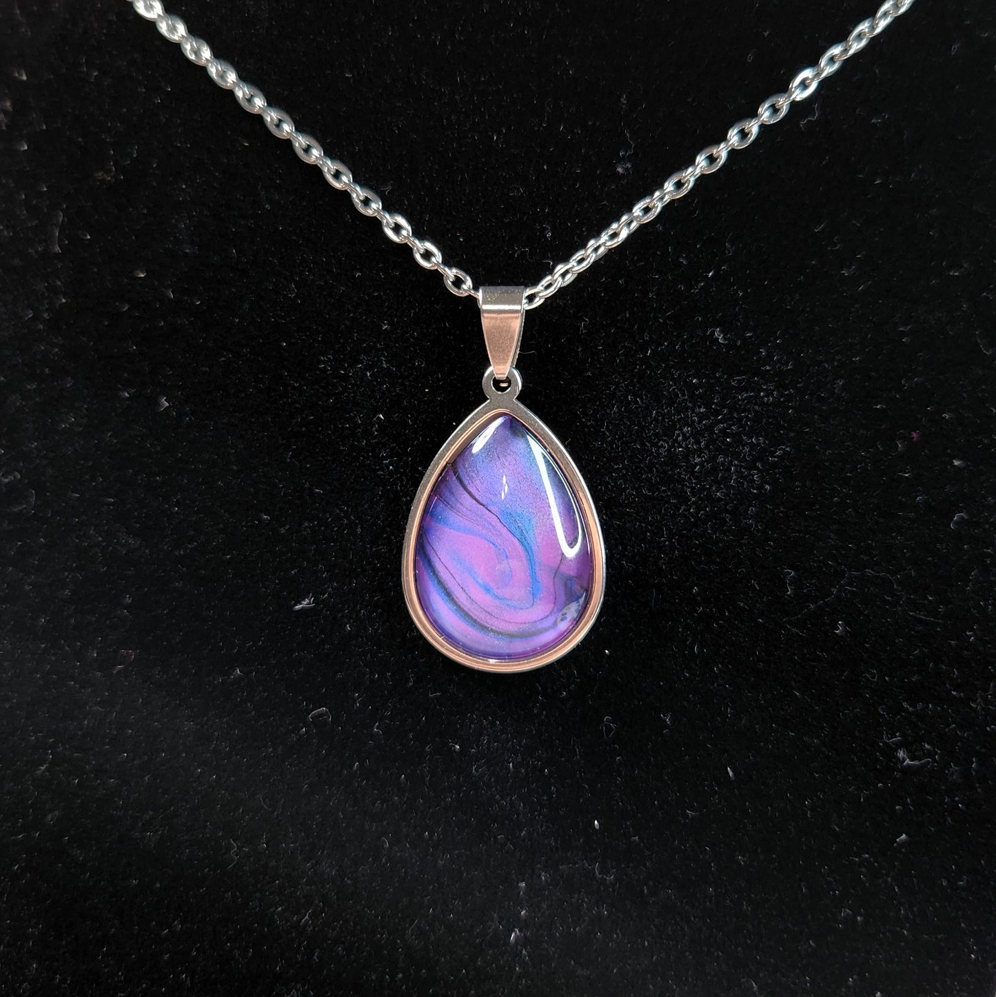 Flow Pendant - Royal Glow - Hand Painted Glass Bezel Necklace - Custom Art Jewelry