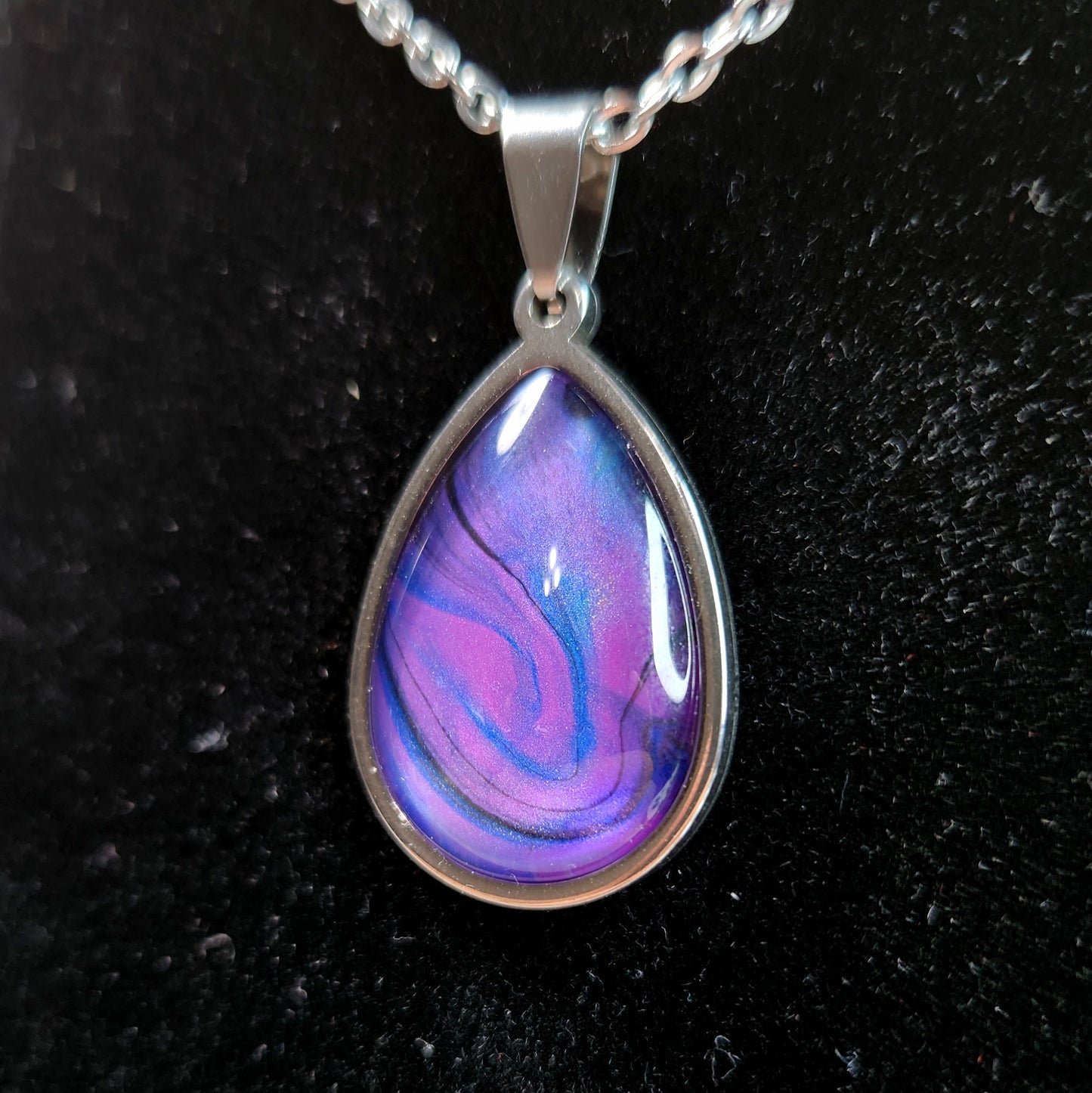 Flow Pendant - Royal Glow - Hand Painted Glass Bezel Necklace - Custom Art Jewelry