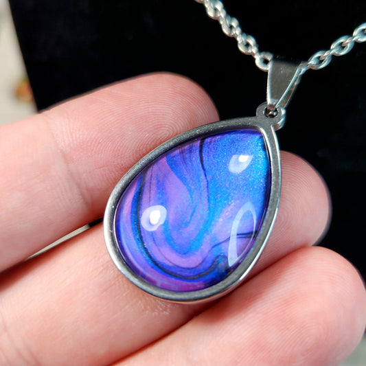 Flow Pendant - Royal Glow - Hand Painted Glass Bezel Necklace - Custom Art Jewelry