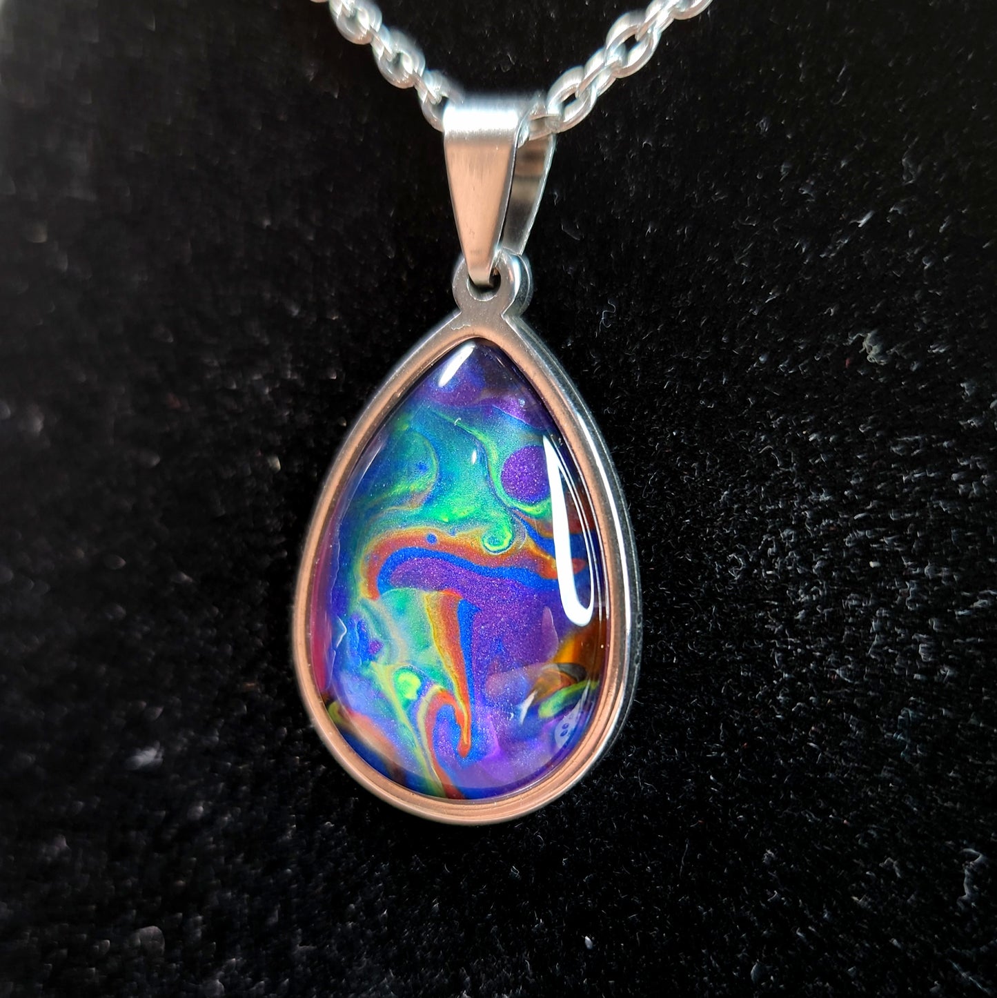 Flow Pendant - Ribbon Dance - Hand Painted Glass Bezel Necklace - Custom Art Jewelry