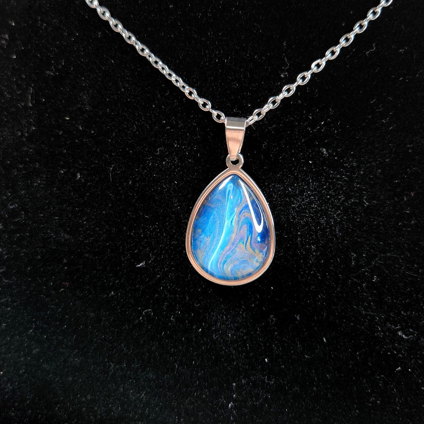 Flow Pendant - Tide Pool - Hand Painted Glass Bezel Necklace - Custom Art Jewelry