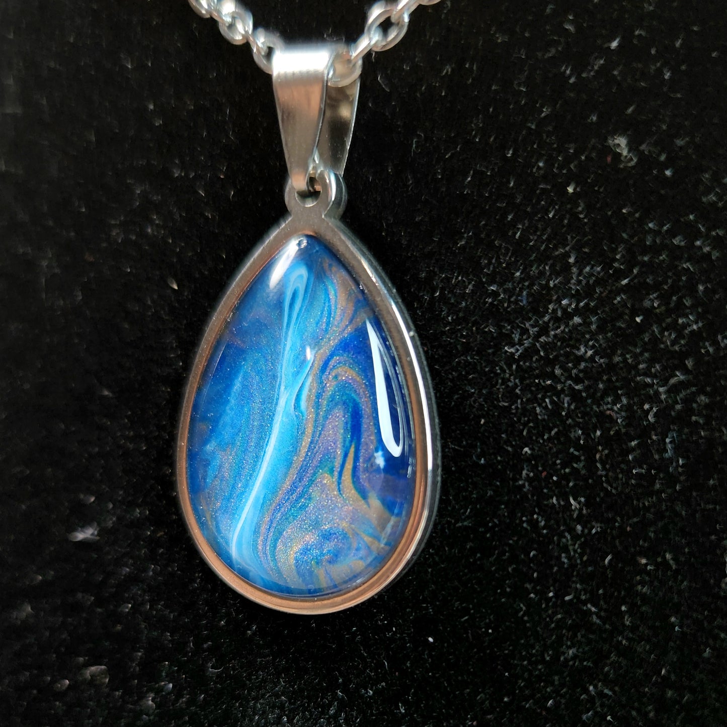 Flow Pendant - Tide Pool - Hand Painted Glass Bezel Necklace - Custom Art Jewelry