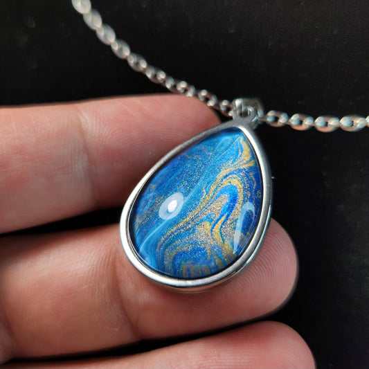 Flow Pendant - Tide Pool - Hand Painted Glass Bezel Necklace - Custom Art Jewelry