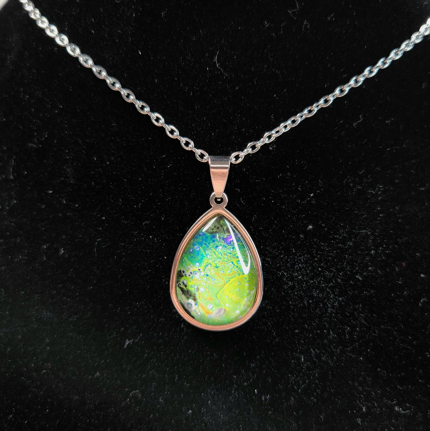 Flow Pendant - Meadow II - Hand Painted Glass Bezel Necklace - Custom Art Jewelry