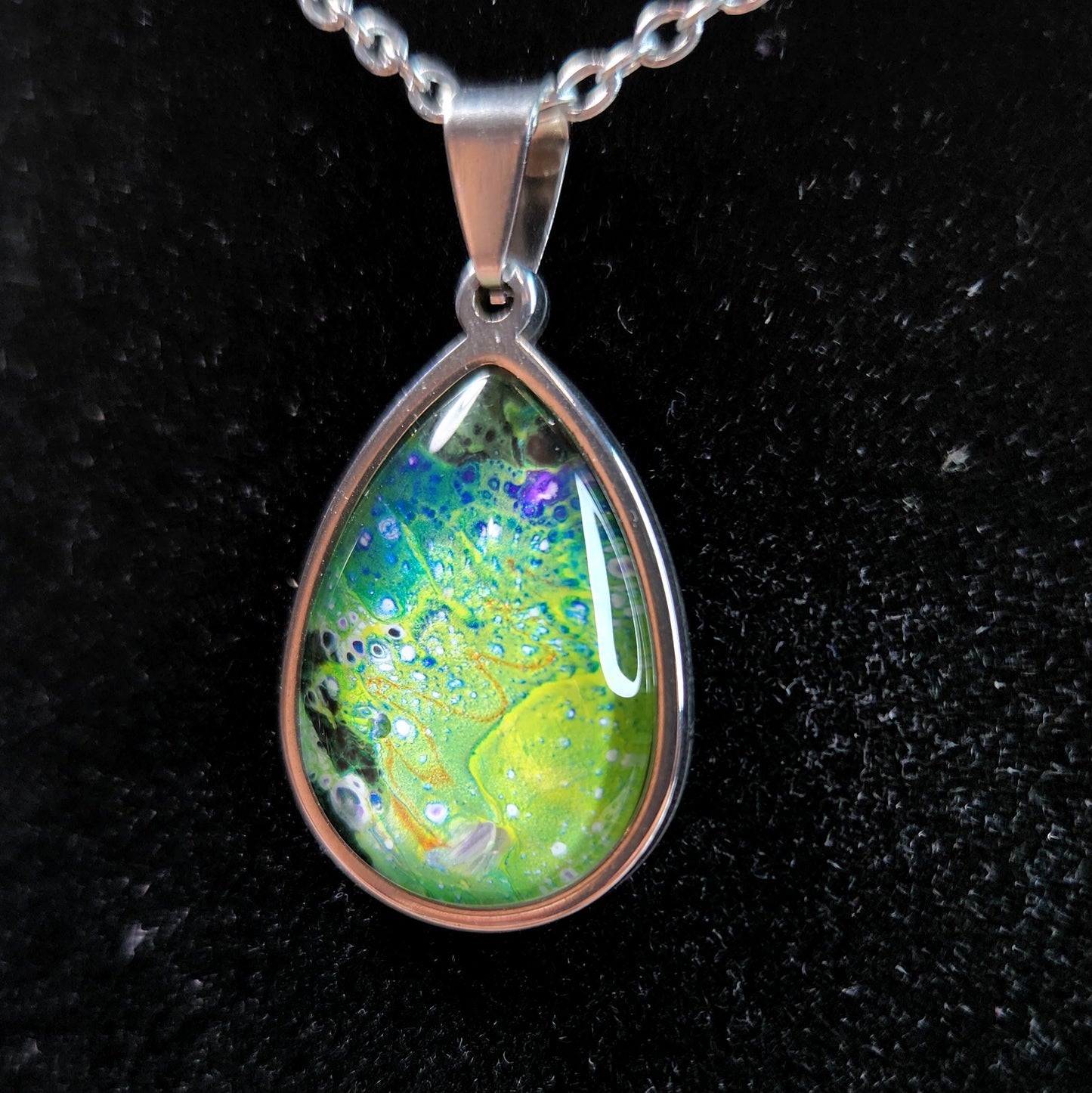 Flow Pendant - Meadow II - Hand Painted Glass Bezel Necklace - Custom Art Jewelry