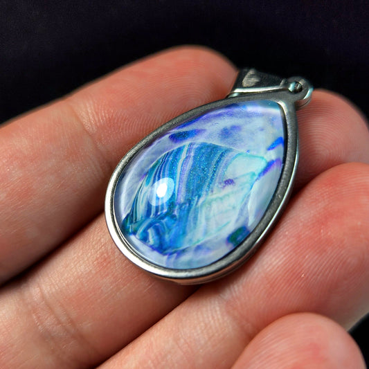 Flow Pendant - Sea Shell - Hand Painted Glass Bezel Necklace - Custom Art Jewelry