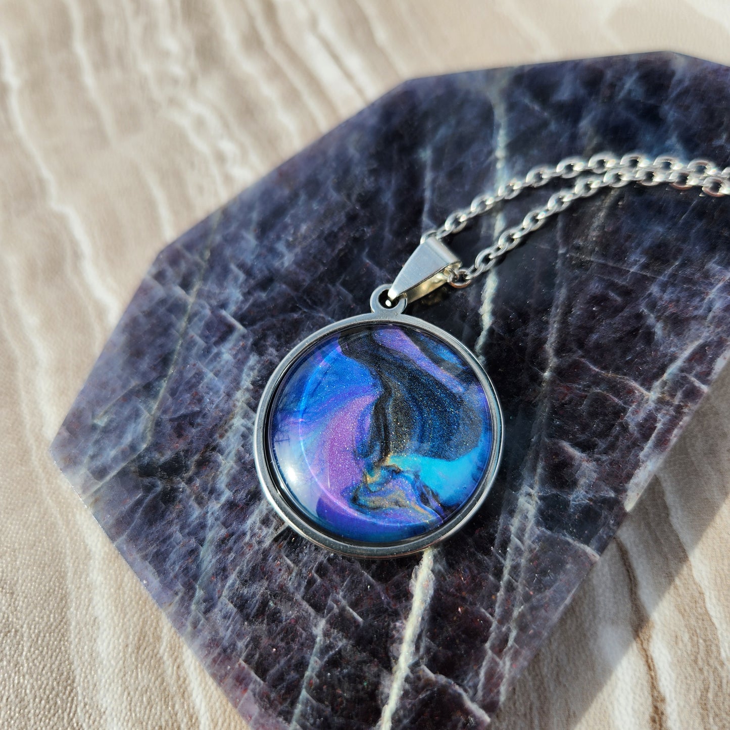 Flow Pendant - Dragon's Eye - Hand Painted Glass Bezel Necklace - Custom Art Jewelry