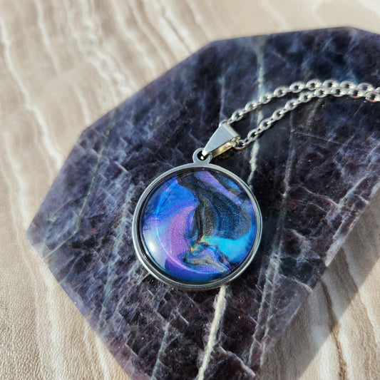 Flow Pendant - Dragon's Eye - Hand Painted Glass Bezel Necklace - Custom Art Jewelry